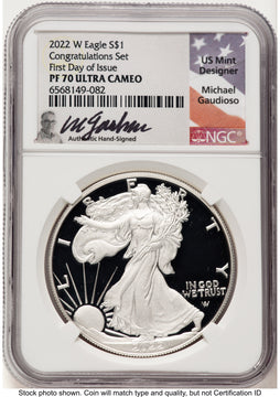 2022-W Proof Silver Eagle Congratulations Set 1 oz FDI Michael Gaudioso NGC PF70