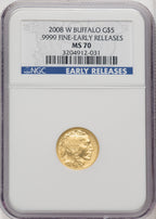 2008-W 4-Coin Set Gold Buffalos ER Blue Label NGC MS70