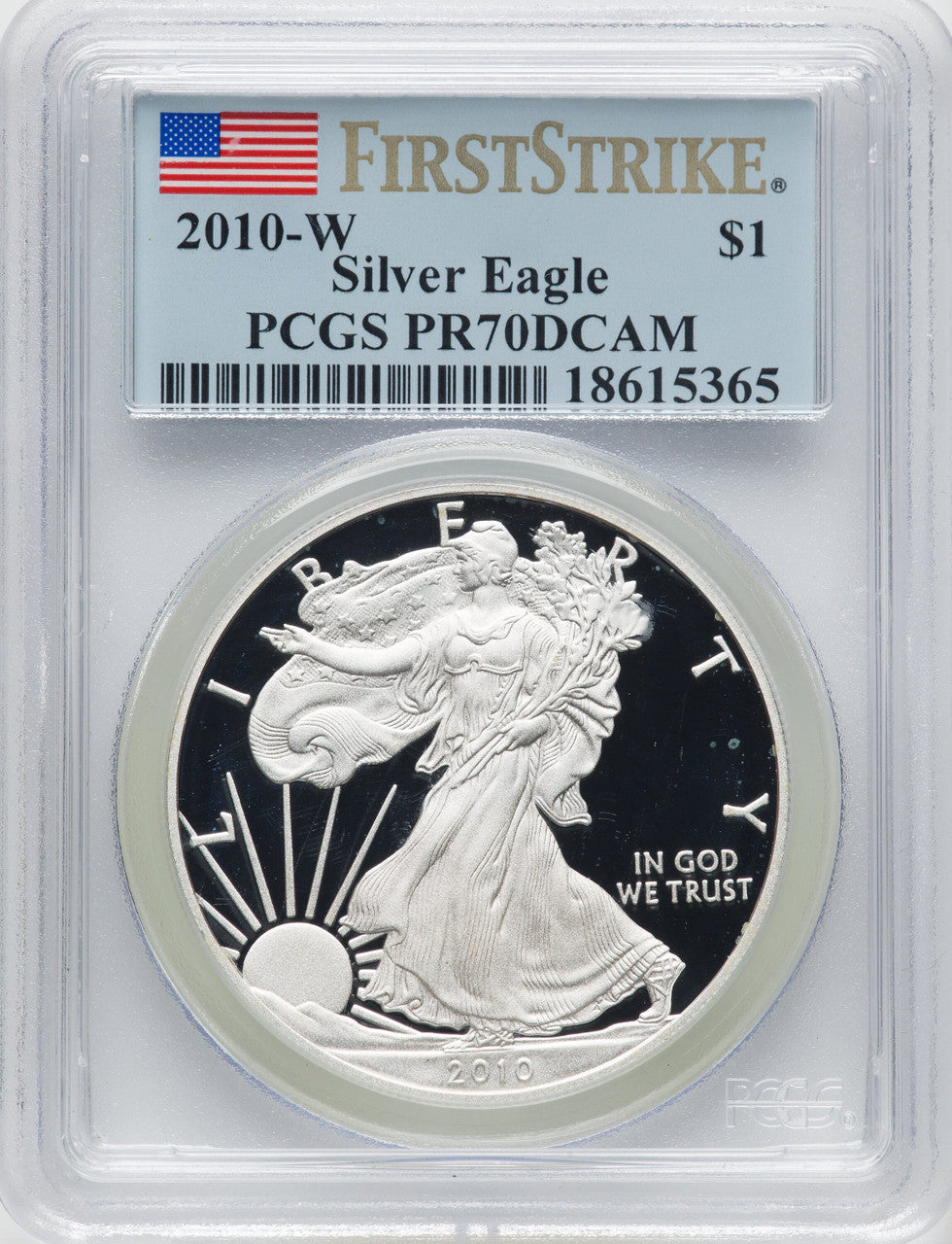 2010-W Proof Silver Eagle 1 oz FS Flag PCGS PR70