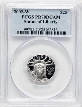 2002-W Proof Platinum Eagle 1/4 oz Blue Label PCGS PR70