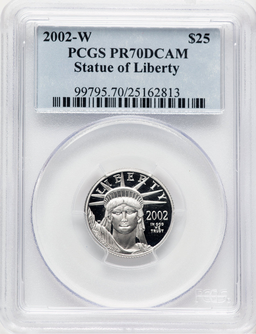 2002-W Proof Platinum Eagle 1/4 oz Blue Label PCGS PR70