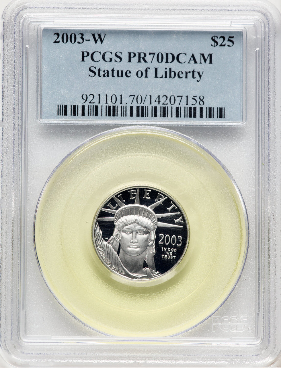 2003-W Proof Platinum Eagle 1/4 oz Blue Label PCGS PR70