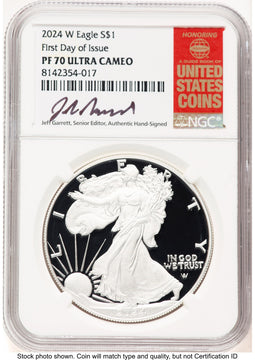 2024-W Proof Silver Eagle 1 oz FDI Jeff Garrett Red Book NGC PF70