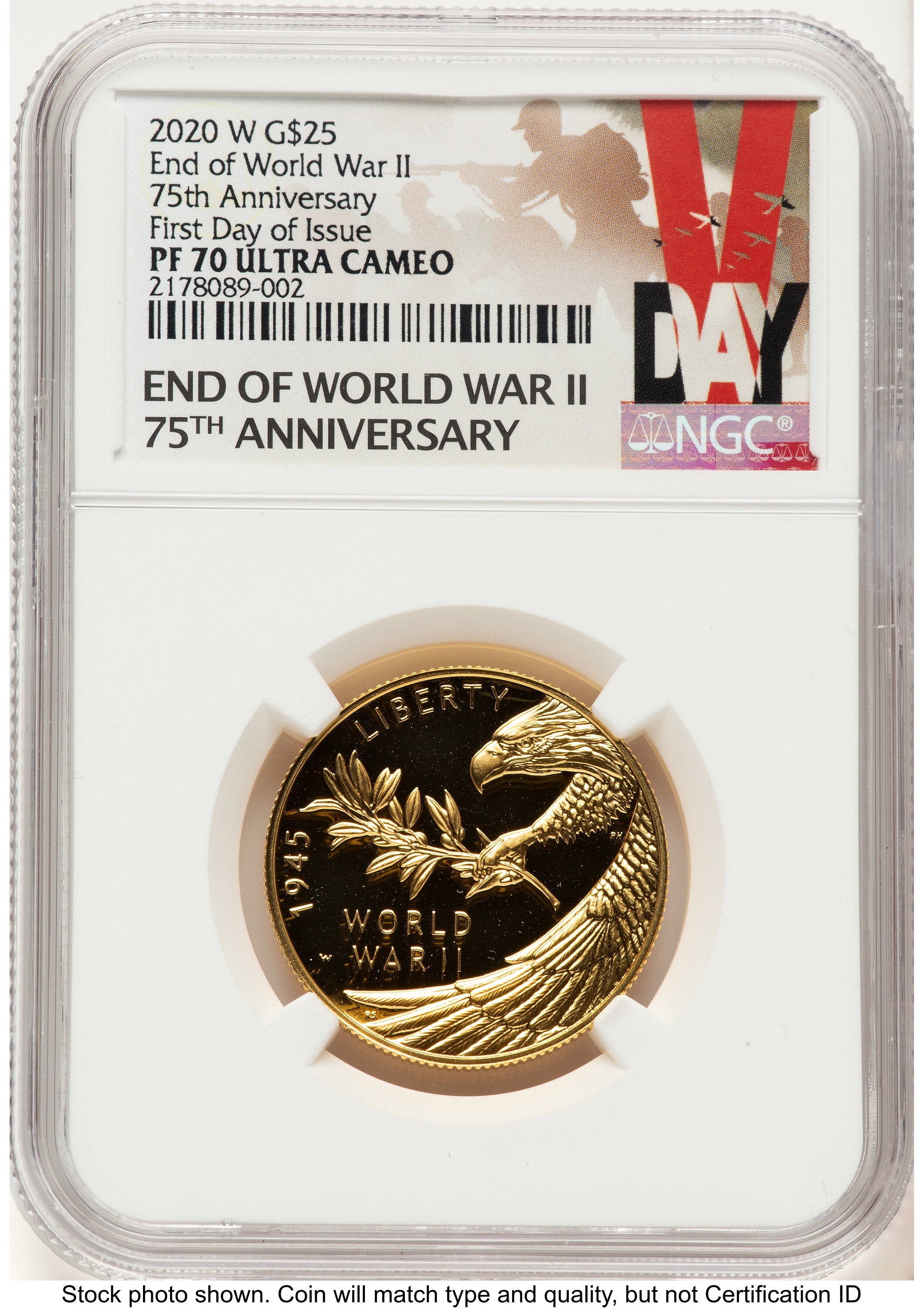 2020-W 1/2 oz Proof Gold End of World War II 75th Anniversary FDI V-Day Label NGC PF70