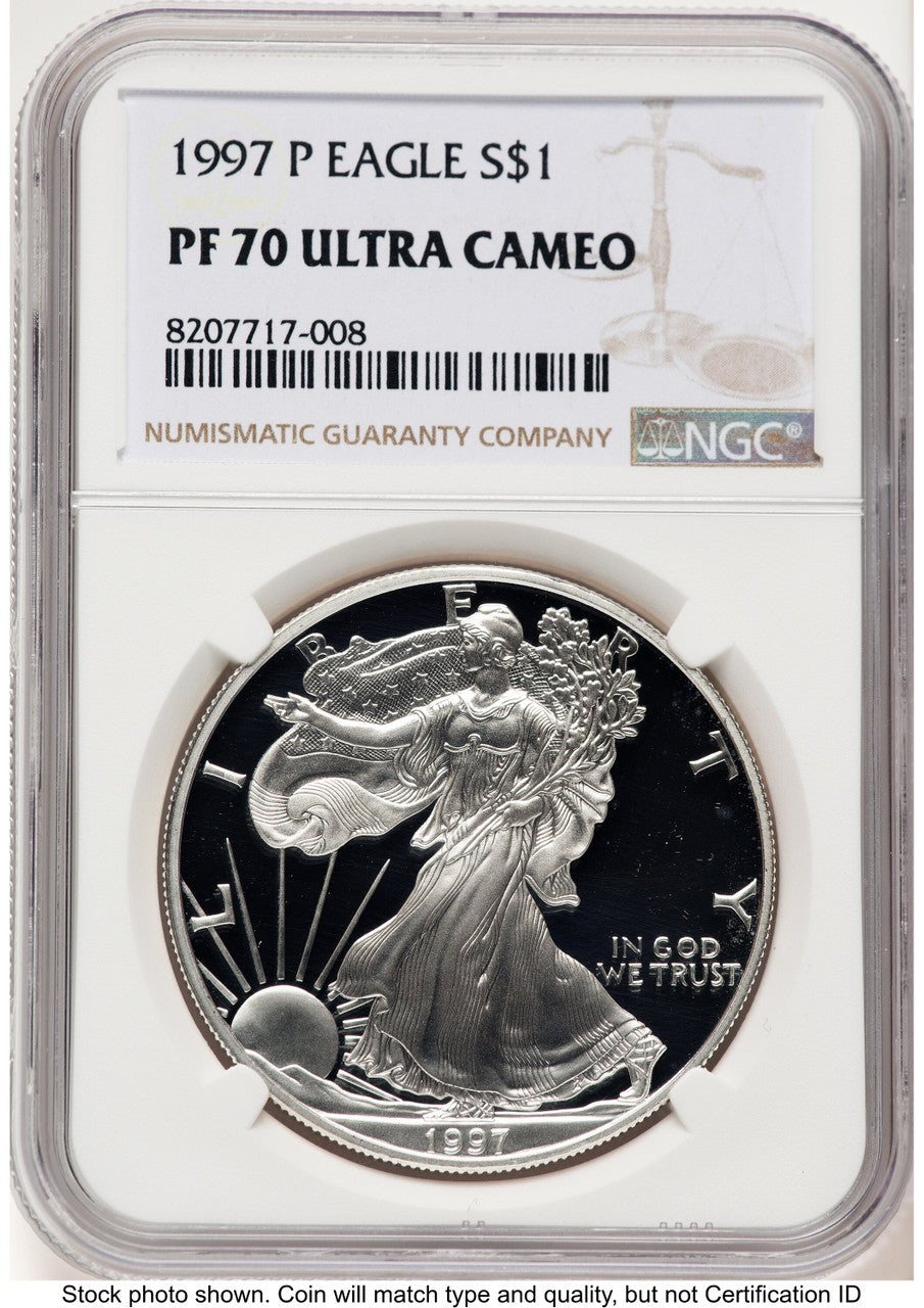 1997-P Proof Silver Eagle 1 oz Brown Label NGC PF70