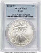 2008-W Burnished Silver Eagle 1 oz Blue Label PCGS MS70
