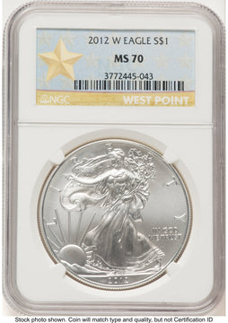2012-W Burnished Silver Eagle 1 oz West Point Star Label NGC MS70
