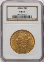 1884-CC $20 Liberty Double Eagle NGC AU58
