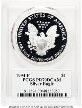 1994-P Proof Silver Eagle 1 oz TD Rogers PCGS PR70
