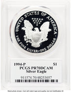 1994-P Proof Silver Eagle 1 oz TD Rogers PCGS PR70