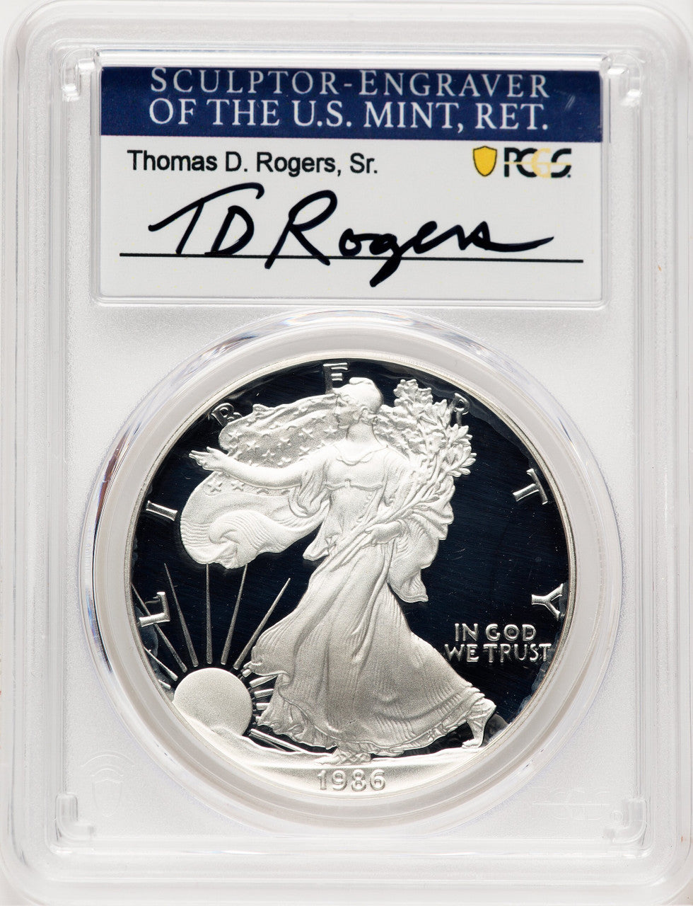 1986-S Proof Silver Eagle 1 oz TD Rogers PCGS PR70