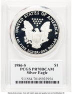 1986-S Proof Silver Eagle 1 oz TD Rogers PCGS PR70 (768981063)