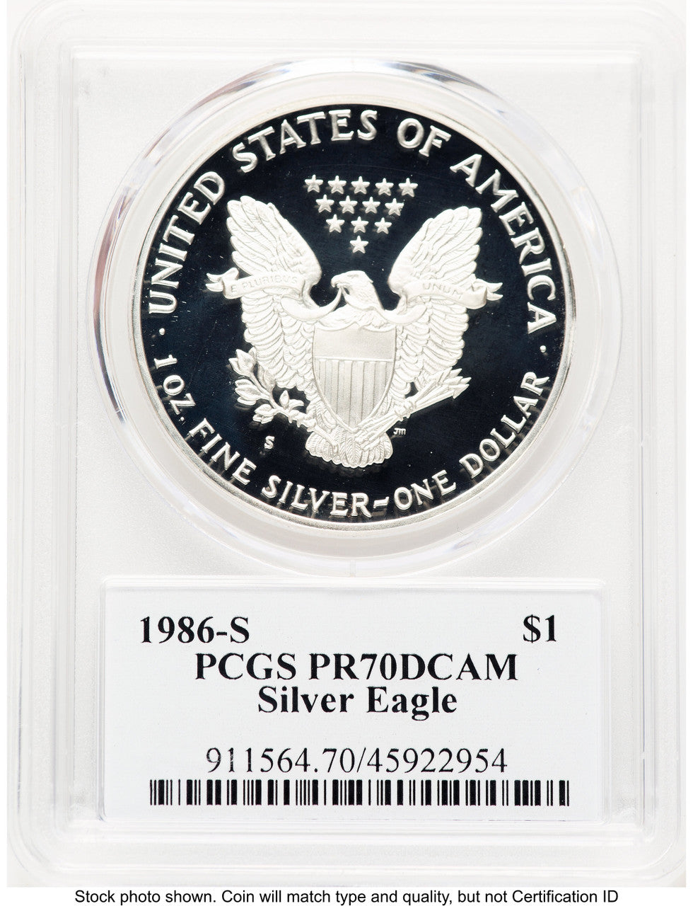 1986-S Proof Silver Eagle 1 oz TD Rogers PCGS PR70 (768981063)