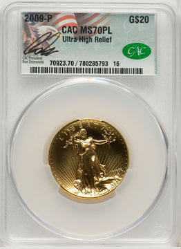 2009 G$20 Ultra High Relief PL Ron Drzewucki CACG MS70