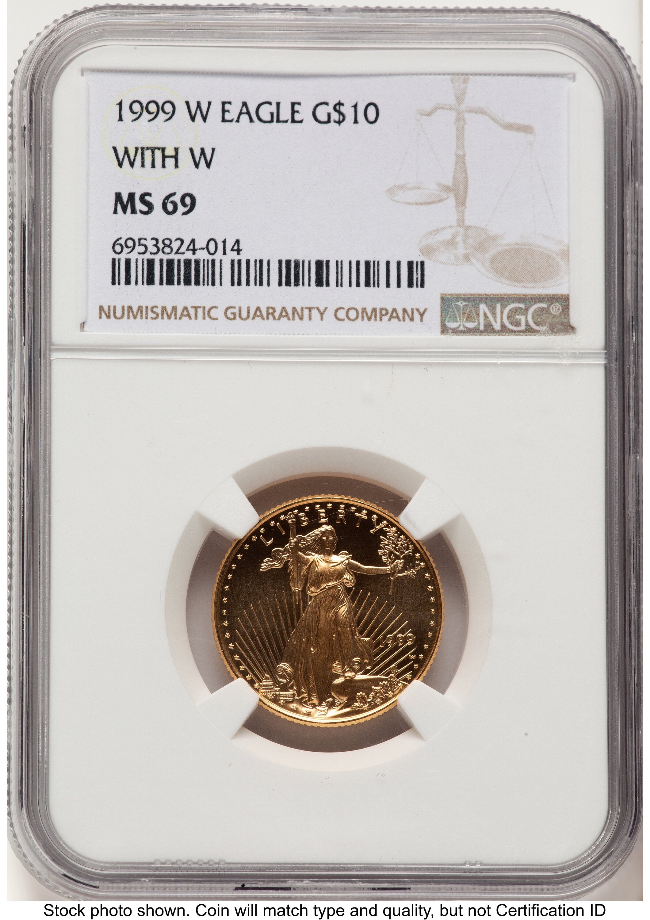 1999-W Gold Eagle 1/4 oz Unfinished Proof Dies Brown Label NGC PF69