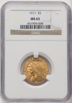 1911 $5 Indian Half Eagle NGC MS65