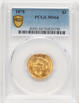 1878 $3 Three Dollar Gold Pieces PCGS MS66 (769223033)