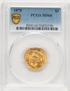 1878 $3 Three Dollar Gold Pieces PCGS MS66 (769223033)