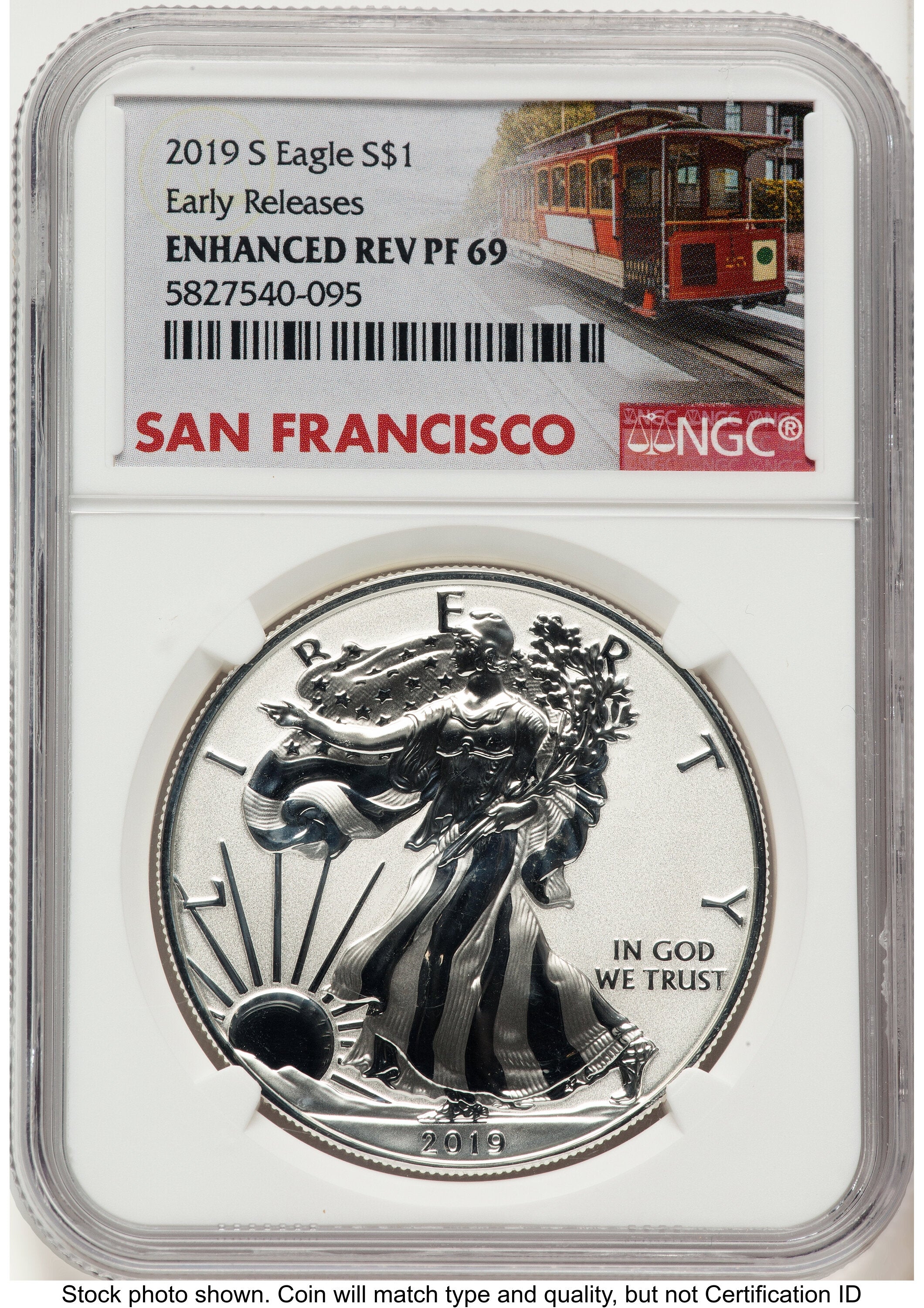 2019-S Enhanced Reverse Proof Silver Eagle 1 oz ER Trolley Label NGC PF69