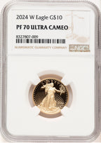 2024-W Proof Gold Eagle 1/4 oz Brown Label NGC PF70