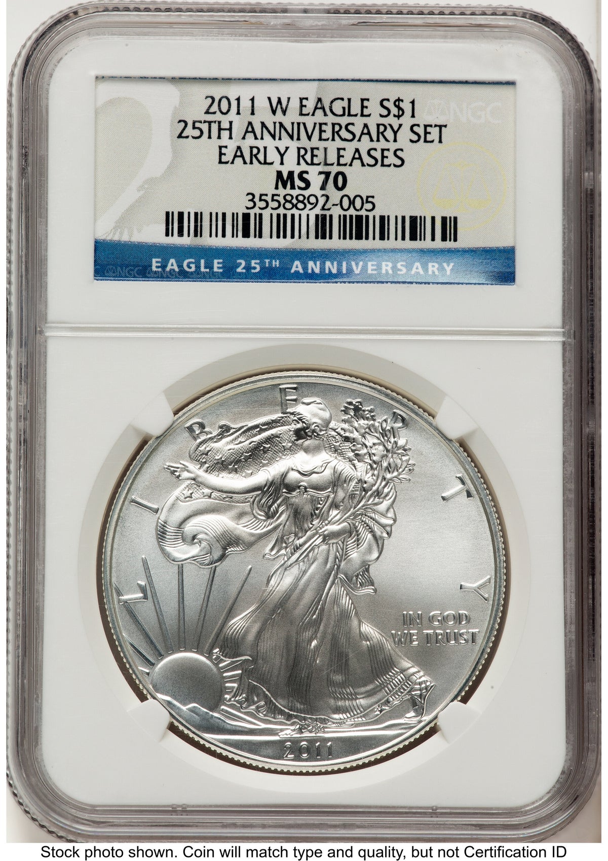 2011-W Burnished Silver Eagle 1 oz ER 25th Anniversary Label NGC MS70