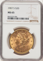 1907-S $20 Liberty Double Eagle NGC MS65