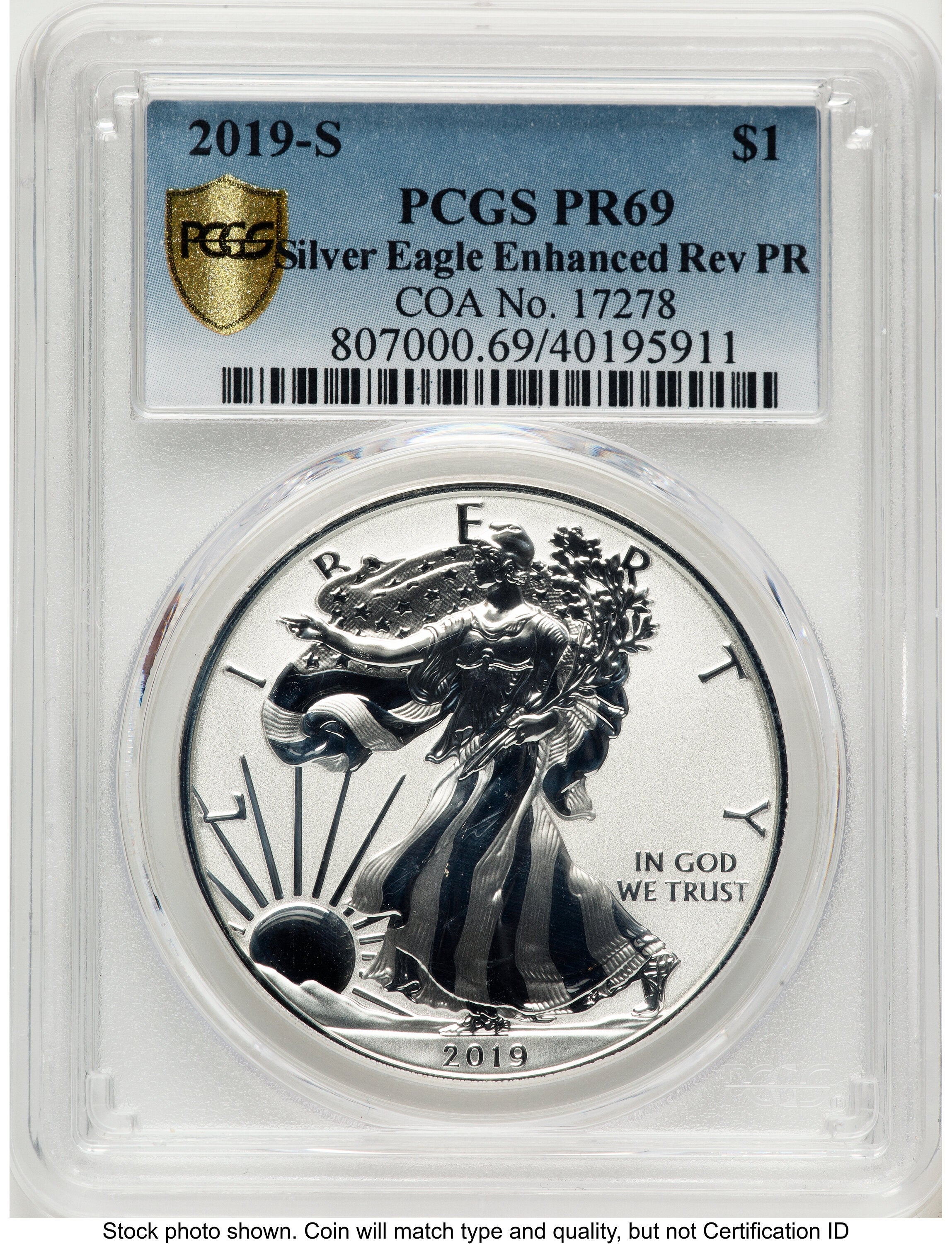 2019-S Enhanced Reverse Proof Silver Eagle 1 oz Blue Gradient PCGS PR69