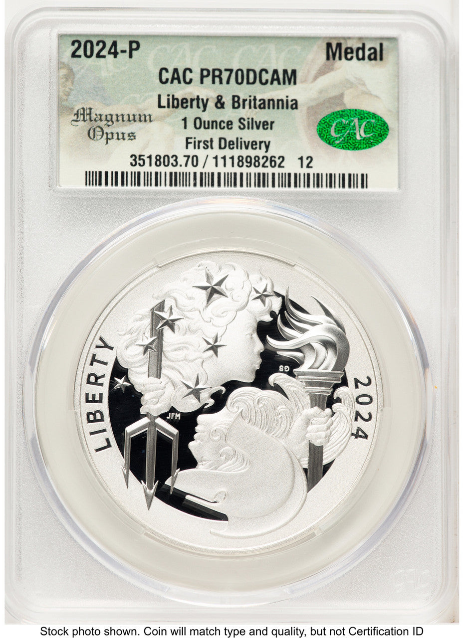 2024-P Proof Silver Medal Liberty & Britannia 1 oz First Delivery Magnum Opus CACG PR70 (769811053)