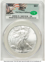 2024 Silver Eagle First Day of Delivery Ron Drzewuki CACG MS70