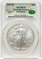2024-W Burnished Silver Eagle 1 oz First Delivery Magnum Opus CACG MS70