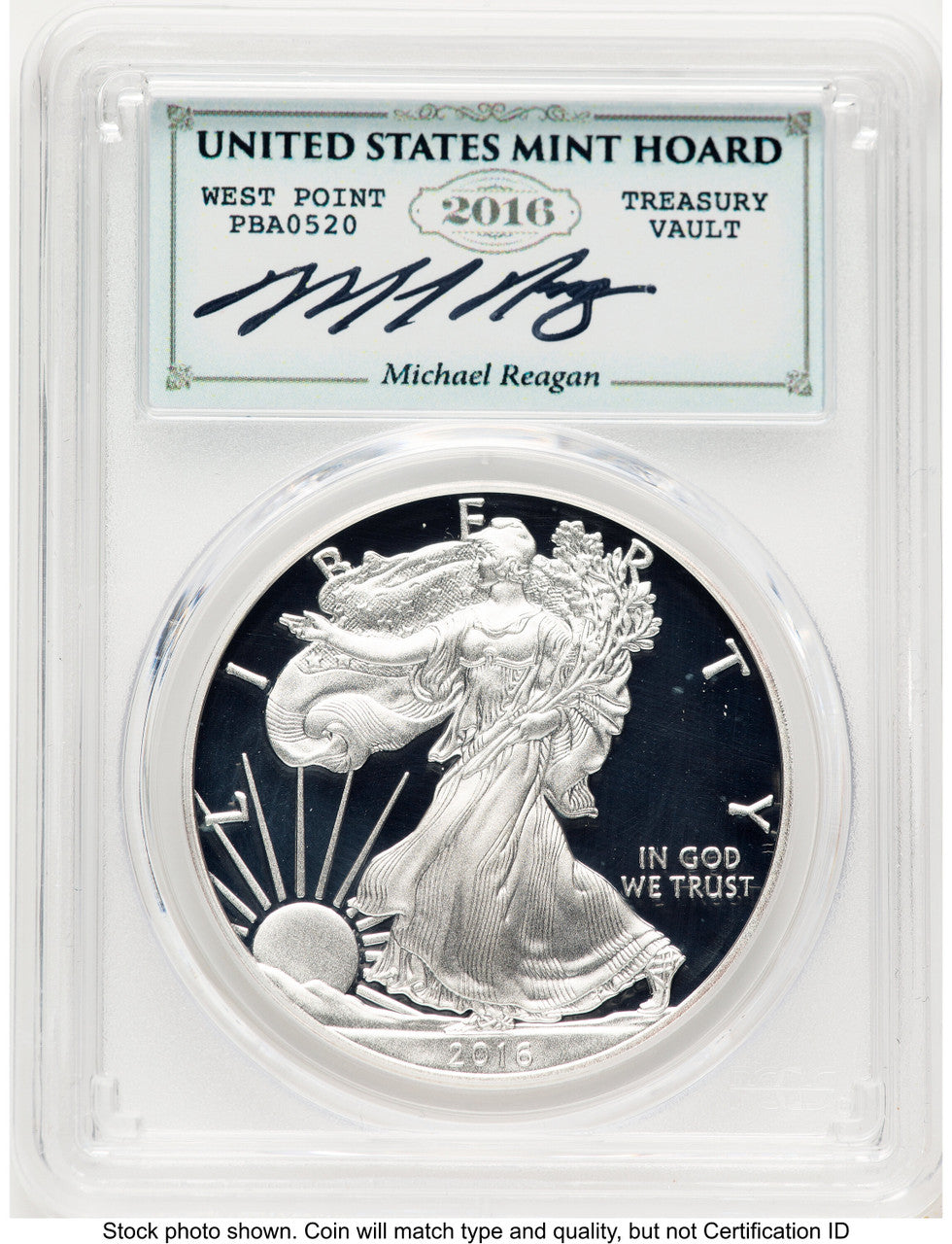 2016-W Proof Silver Eagle 1 oz WP Mint Hoard Reagan Legacy Series Michael Reagan Blue PCGS PR70