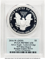 2016-W Proof Silver Eagle 1 oz WP Mint Hoard Reagan Legacy Series Michael Reagan Blue PCGS PR70