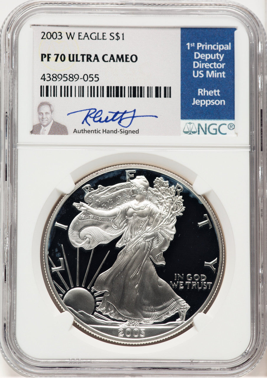 2003-W Proof Silver Eagle 1 oz Rhett Jeppson NGC PF70