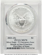 2021-(S) Silver Eagle Type 1 Emergency Production FDI Thomas Cleveland Americana PCGS MS70