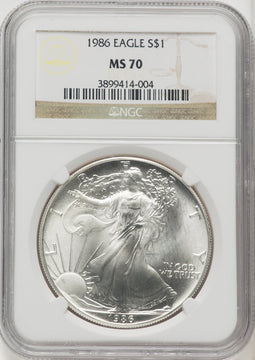 1986 Silver Eagle Brown Label NGC MS70