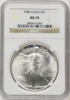 1986 Silver Eagle Brown Label NGC MS70