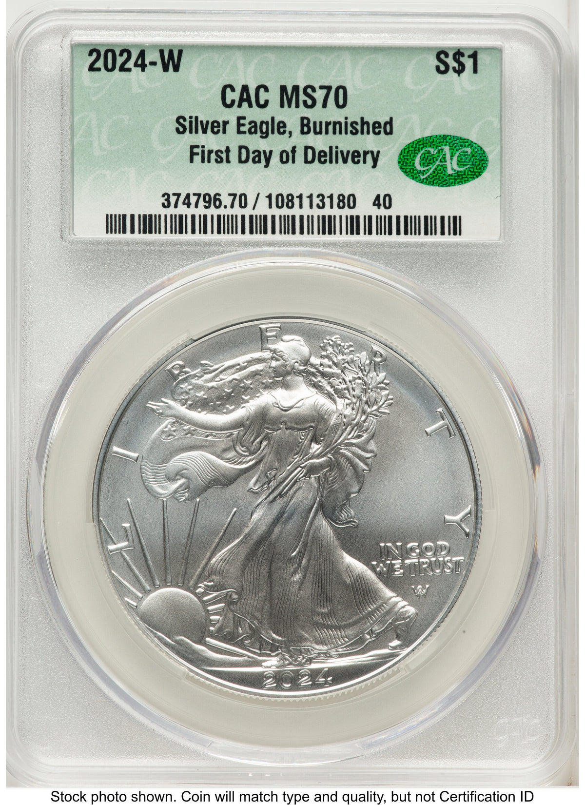 2024-W Burnished Silver Eagle 1 oz First Day Of Delivery CACG MS70