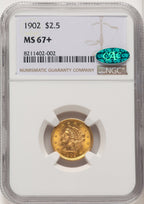 1902 $2.50 CAC Liberty Quarter Eagle NGC MS67+