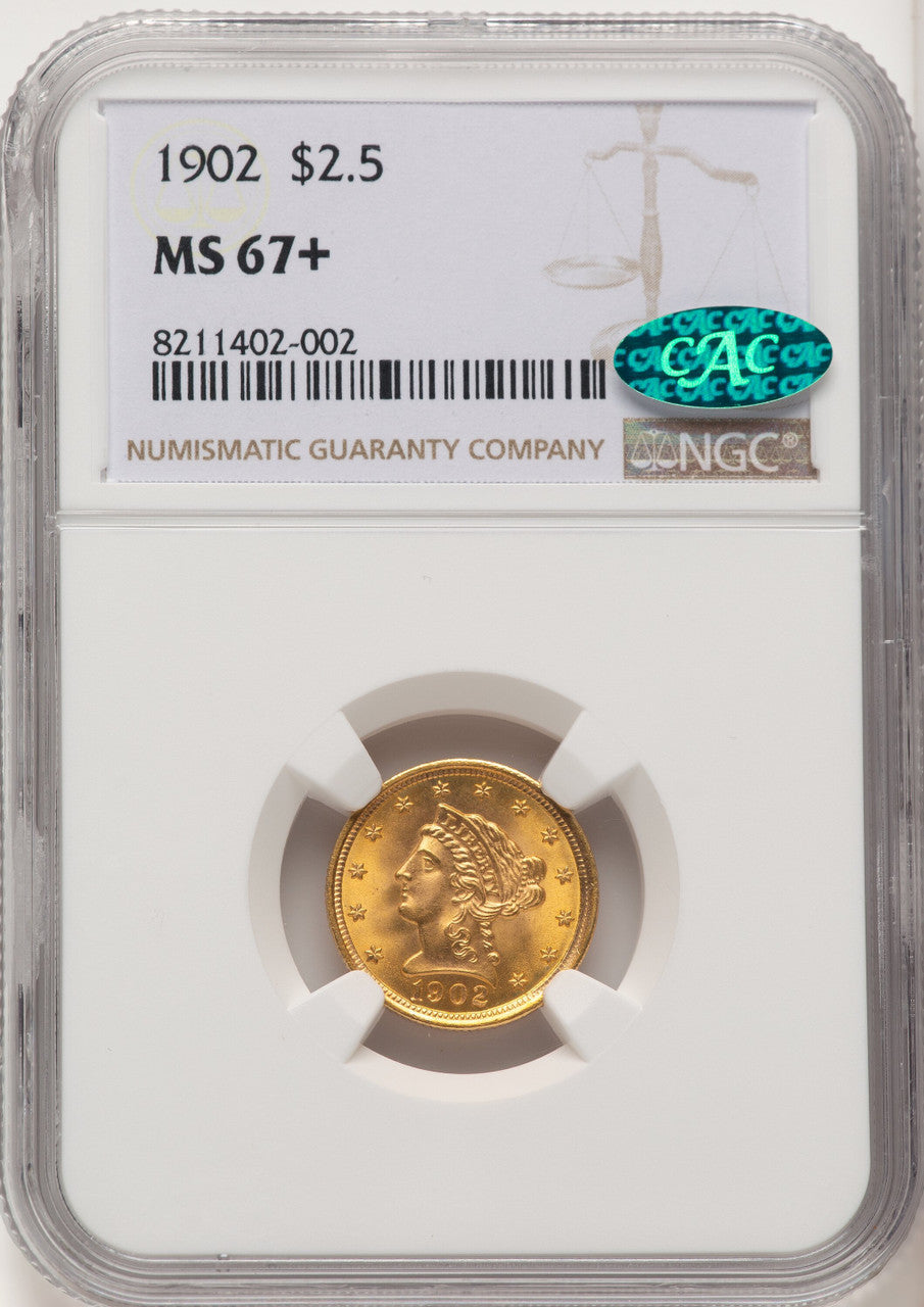 1902 $2.50 CAC Liberty Quarter Eagle NGC MS67+