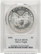 1992 Silver Eagle John PCGS MS70 Mercanti