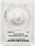 2008-W Burnished Silver Eagle 1 oz John PCGS MS70 Mercanti