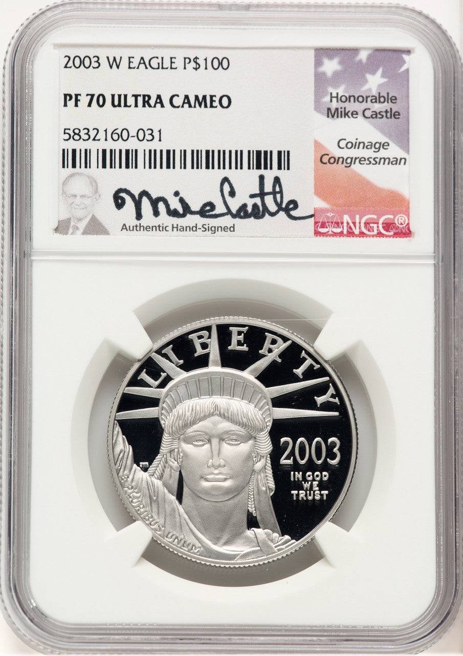 2003-W Proof Platinum Eagle 1 oz Mike Castle NGC PF70