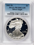 2003-W Proof Silver Eagle 1 oz Blue Gradient PCGS PR70