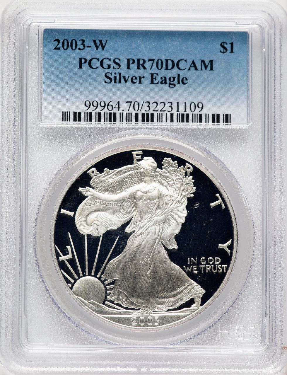 2003-W Proof Silver Eagle 1 oz Blue Gradient PCGS PR70
