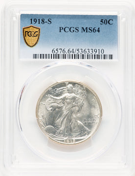 1918-S 50C Walking Liberty Half Dollar PCGS MS64 (771290064)