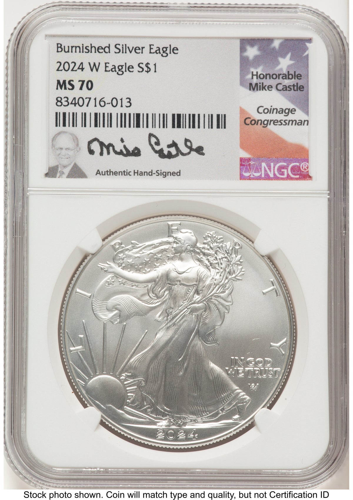 2024-W Burnished Silver Eagle 1 oz Mike Castle NGC MS70