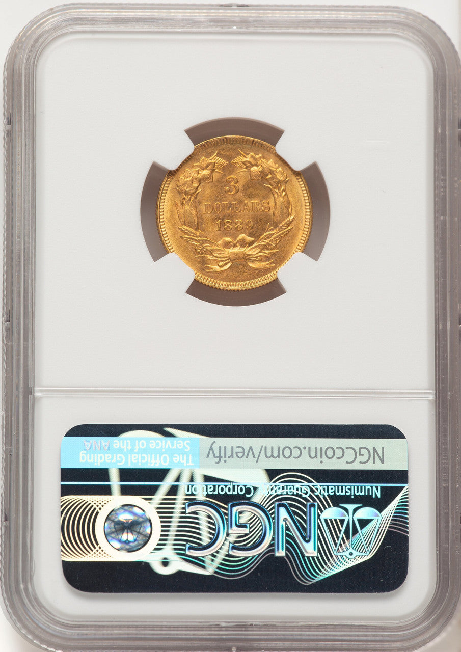 1889 $3 Three Dollar Gold Pieces NGC MS64
