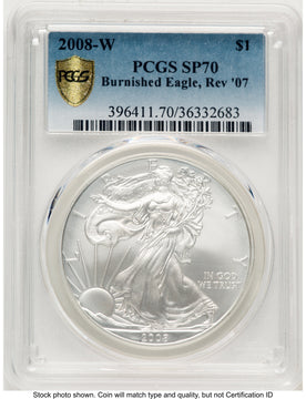 2008-W Reverse of 2007 Burnished Silver Eagle 1 oz Blue Gradient PCGS MS70