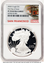 2020-S Proof Silver Eagle 1 oz FDI Trolley Label NGC PF70