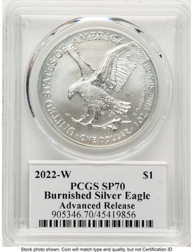 2022-W Burnished Silver Eagle 1 oz AR Stephanie Sabin PCGS MS70